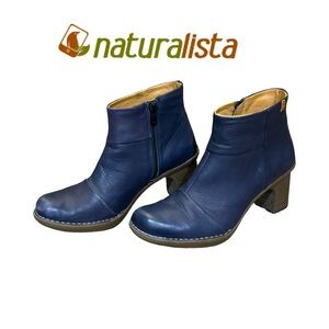 Beautiful Naturlista Navy Blue Heeled Ankle Boots - Size 39 -EUC